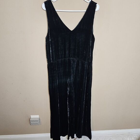 Love Johnny Was Cropped L Green Velour Silk Rayon Blend Jumper Jumpsuit Holiday - Picture 2 of 12